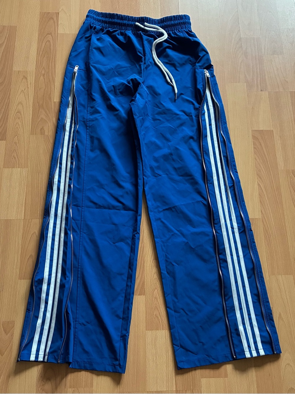 Chicme Track Pants Sz S Blue 3 Stripes Trousers Zipper Slid Sides Unisex